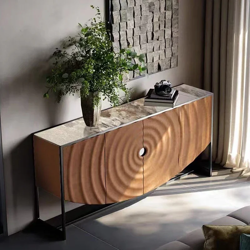 Light luxury Italian entrance cabinet, luxury stone slate art whole house matching designer ripple entrance table, high-end