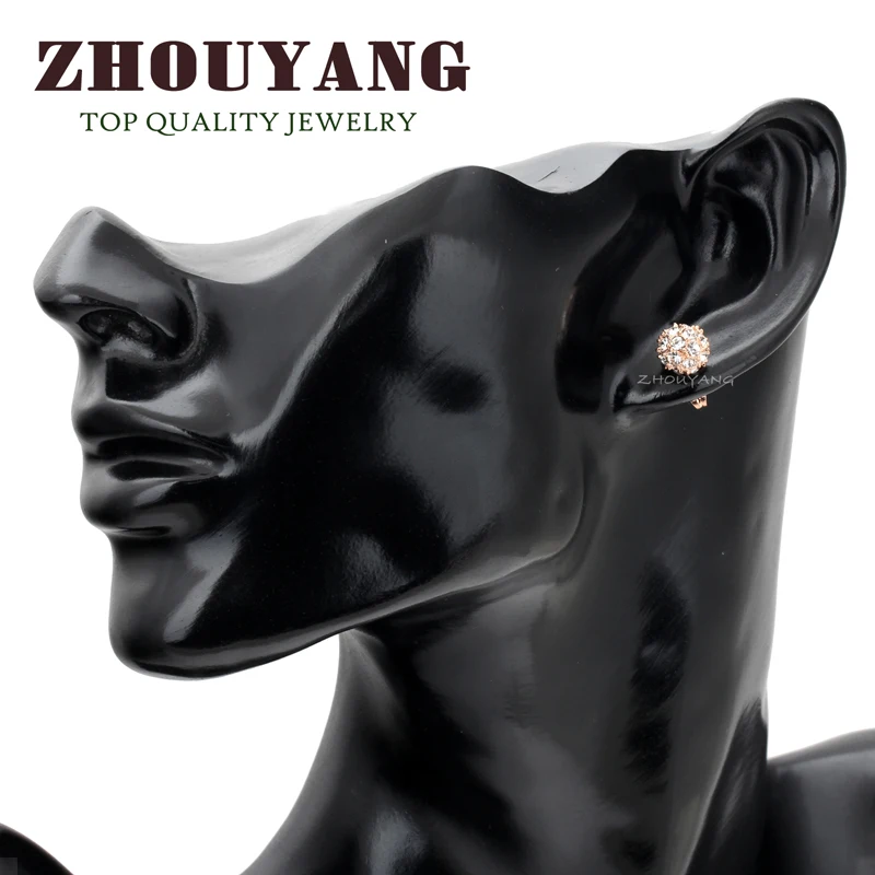 ZHOUYANG Lucky Ball Stud Earrings For Women Simple Classic Top Quality Rose Gold Color Jewelry Austrian Crystal Wholesale ZYE381