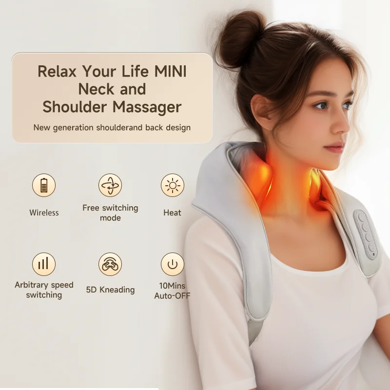 Jare Wireless Neck And Back Massager Neck And Shoulder Kneading Massage Shawl Neck Cervical Relaxing Trapezius Massager