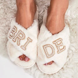 Bride to Be pearl Fluffy Slippers Bridal Shower Wedding Honeymoon Bachelorette hen do Party decoration future Mrs Wifey Gift