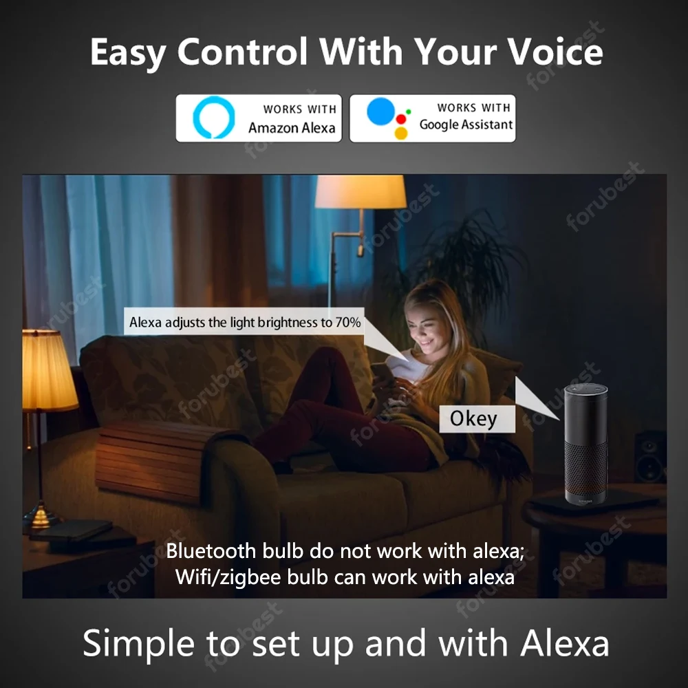 Tuya E27 Led Bulb WIFI Zigbee Bluetooth, Dimmable Light LED lamp RGB+2700-6500K,Smart Life APP,Voice With Alexa Google Assistant