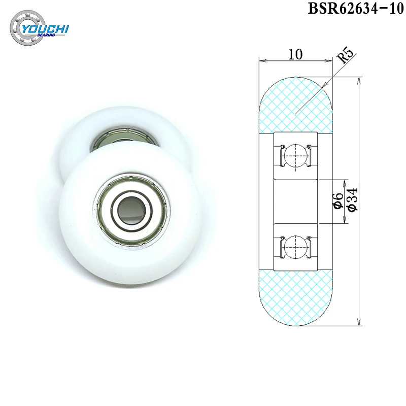 

4pcs OD 34mm Rowing Machine Wheel 6x34x10 BSR62634-10 POM Rower Seat Roller 6*34*10mm Plastic Coated Bearing