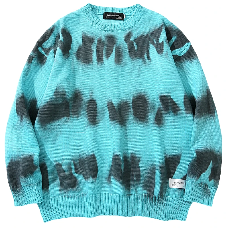 European American Hip-hop Retro Tie-dye Spray-painted Pullovers Sweaters Men's Trendy Street Lazy Style Casual Couples Knitwear