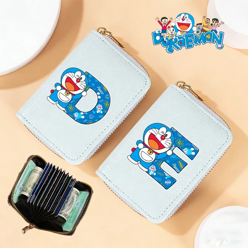 Coin Holder Men - Doraemon Damen-Kurzbörse Herren-Reißverschluss-Geldbörsen Anime-Cartoon-Münzbeutel A-Z Buchstaben