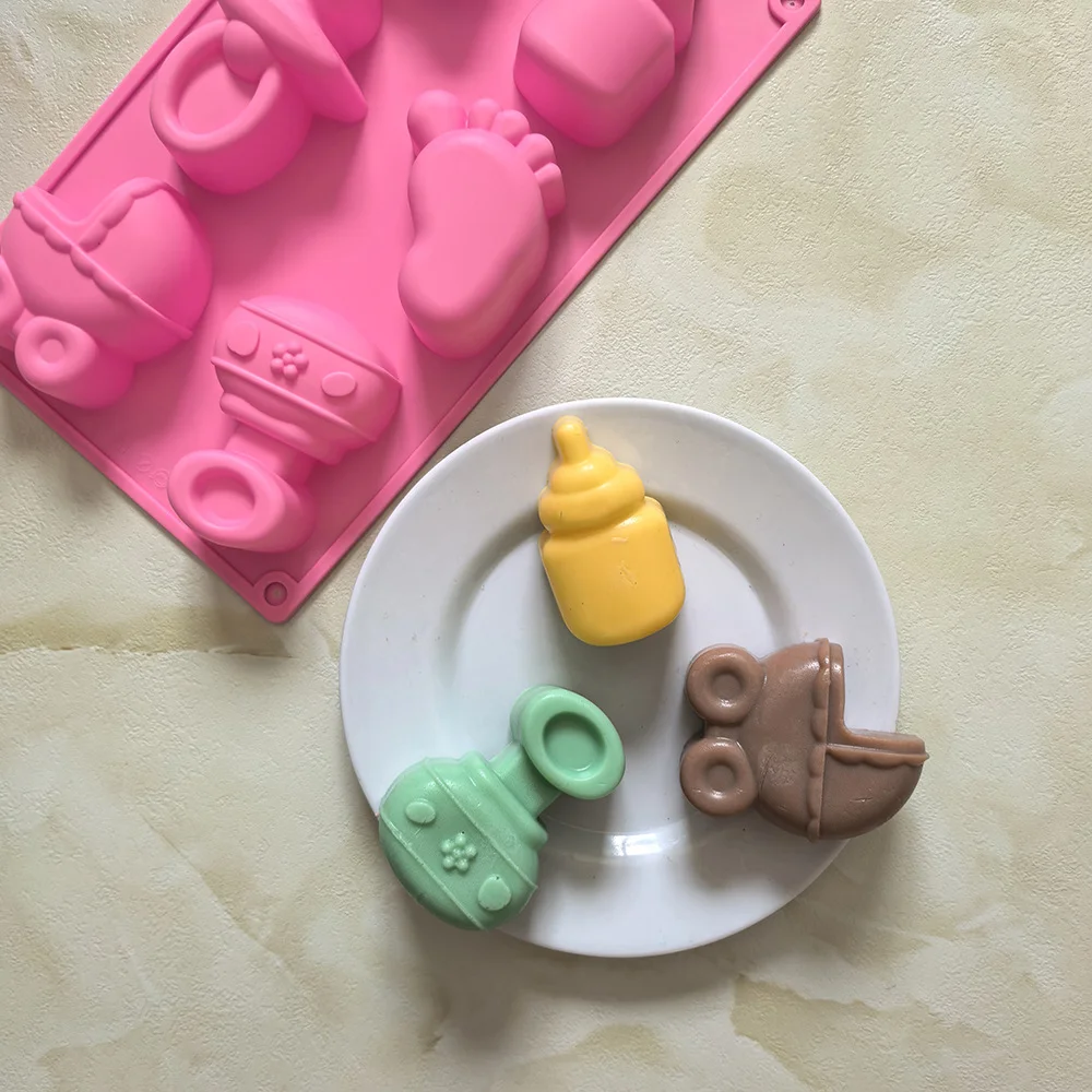 Silicone Mold Bear Bottle Pacifier Footprint Carriage Shape Chocolate Candy Soap Mold DIY Cake Baking Candle Mould Party Favor