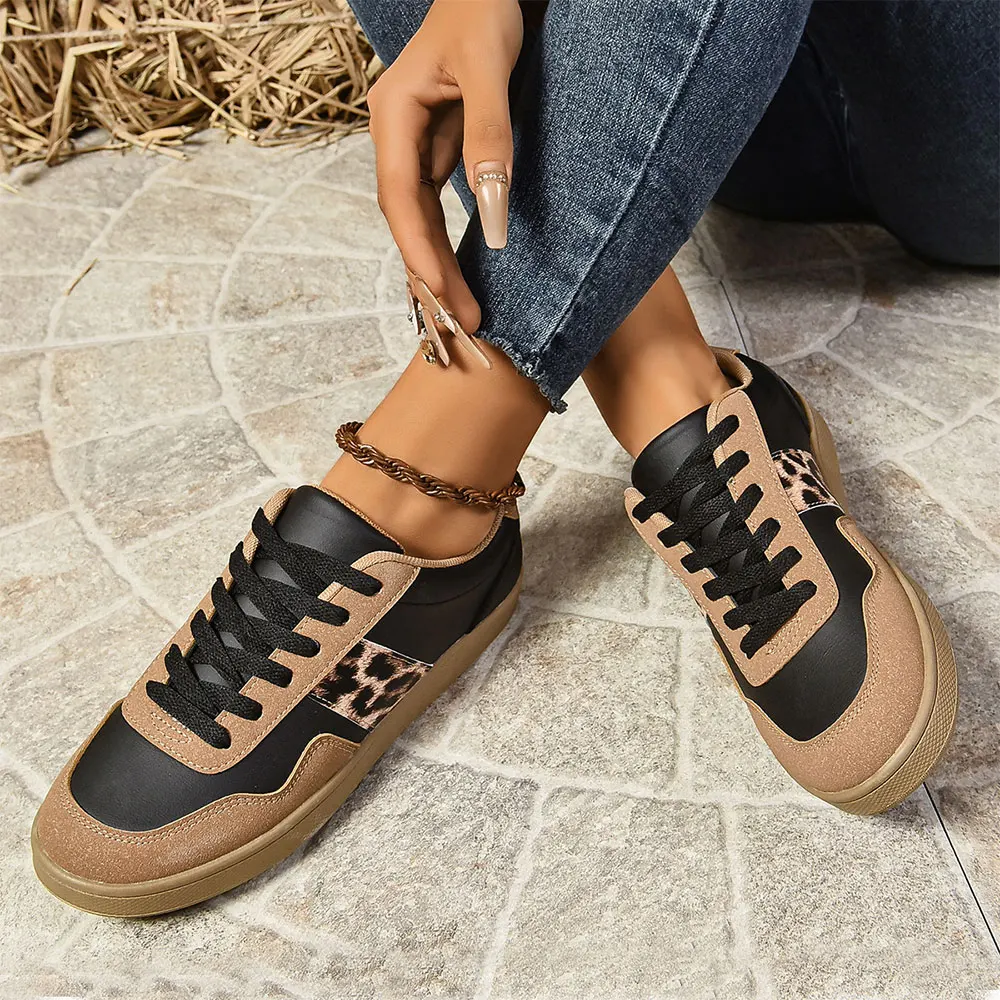 Woman Lace Up Shoes Women's Sneaker Casual Vulcanize Shoe for 2025 Spring Comfortable Flat Ladies Fashion Tennis Color Splicing