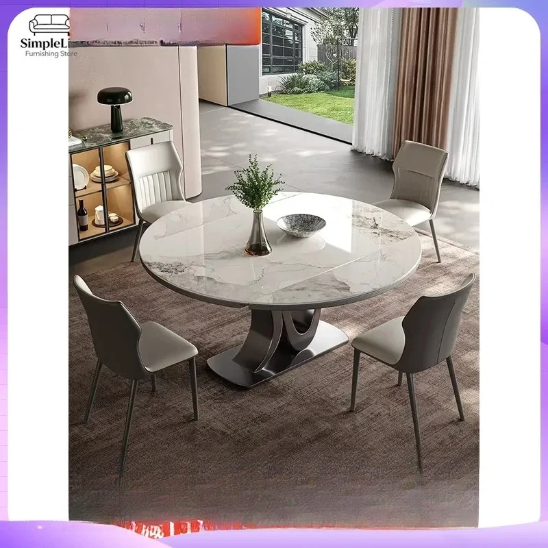 Modern Luxury Slate Dining Table Retractable Folding Square to Round Dual Purpose Extendable Kitchen Table with Induction