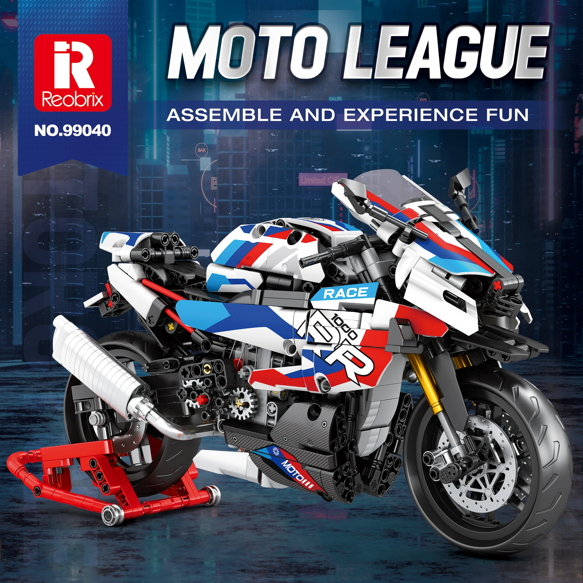 Reobrix M1000RR Motorcycle Building Block Set, 1:8 Scale Accurate Replica with Display Stand, Premium Gift for Brick Builders