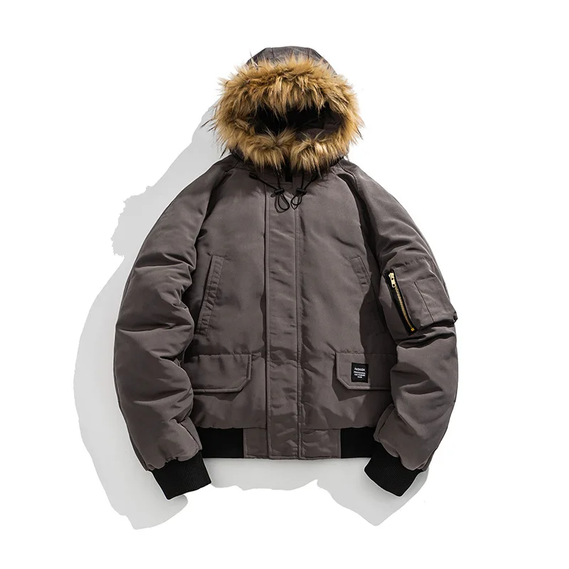 Winter Men Cargo Coat New Thicken Windproof Pocket Male Outerwear Long Sleeve Fur Hooded Versatile Casual Man Parkas Down Jacket