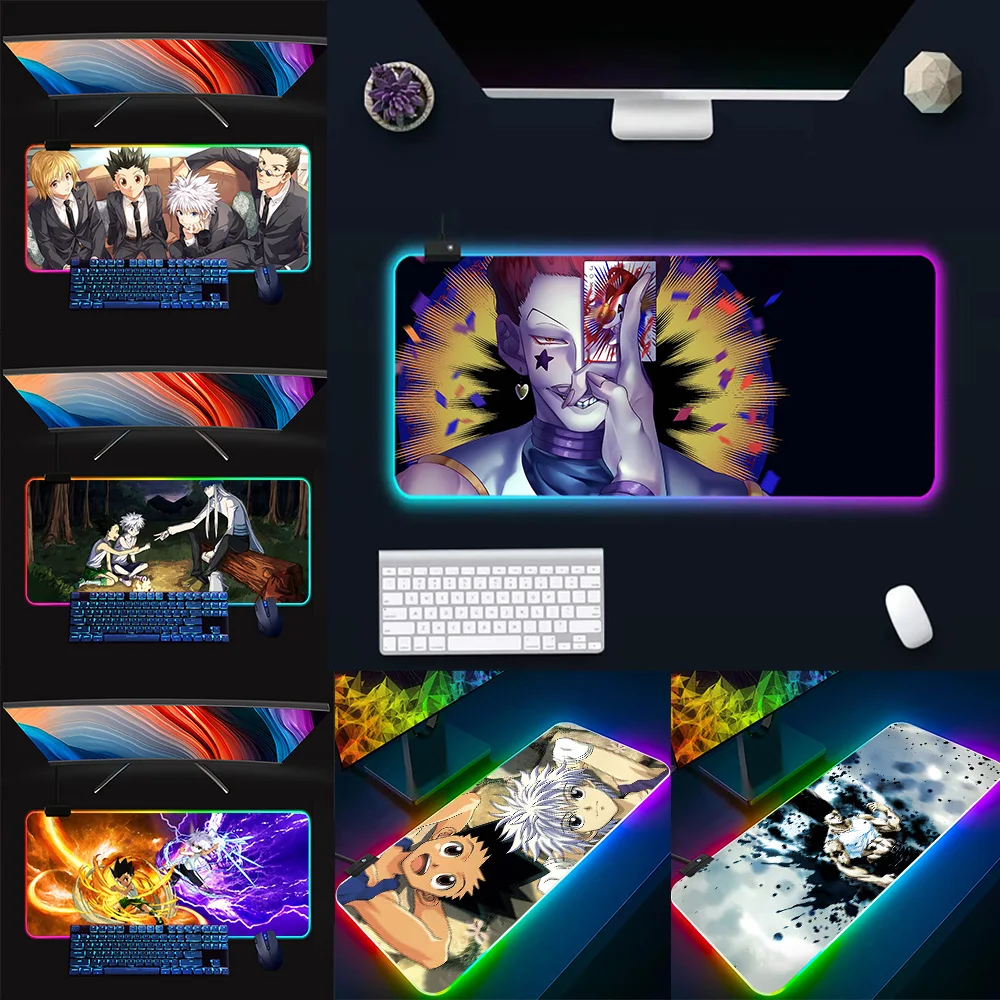 Hunter x Hunter RGB Pc Gamer Keyboard Mouse Pad Mousepad LED Glowing Mouse Mats Rubber Gaming Computer Mausepad