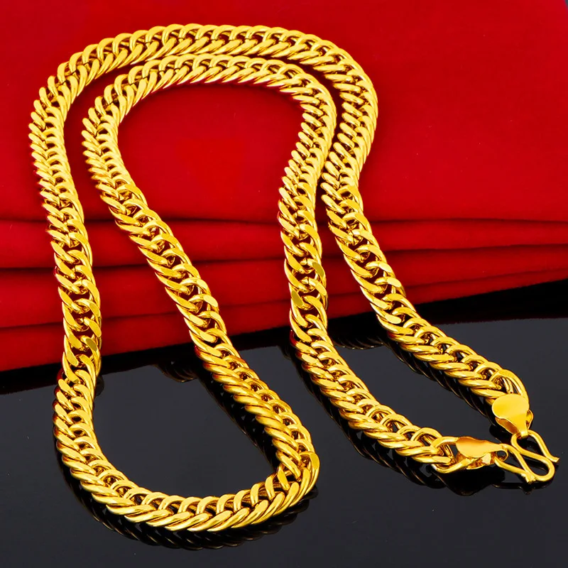 18K Alluvial Gold Smooth 9mm Beads Necklaces 60cm Women Man Fine Jewelry Wholesale Personality Trend Bead Chain Necklace