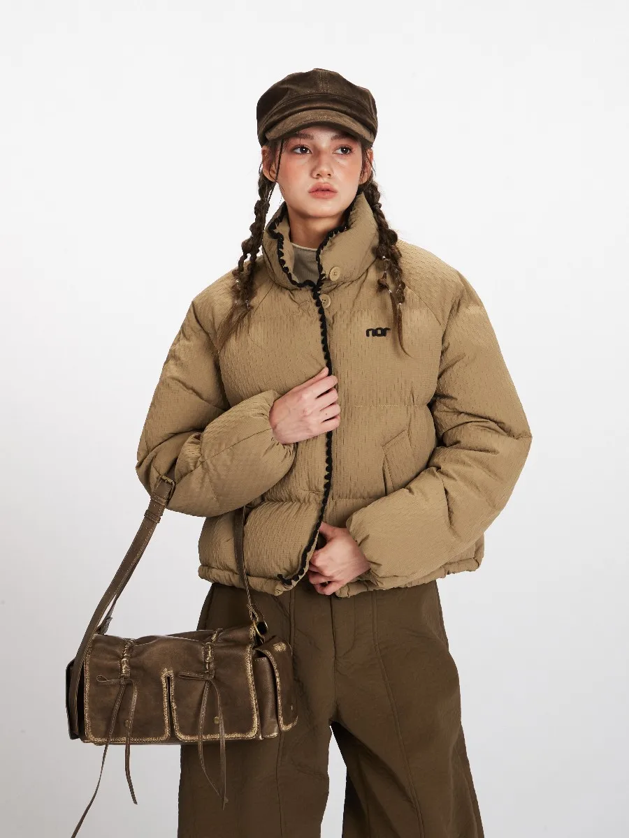 

Embroidery Loose Vintage Warm Jacket Cotton Coats for Women Girls Turtleneck Acamedia Outerwear Spring Winter Clothes Streetwear