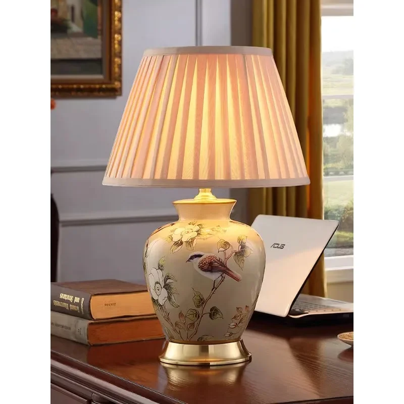 American simple ceramic table lamp living room complex classical European luxury villa hotel atmosphere copper bedroom