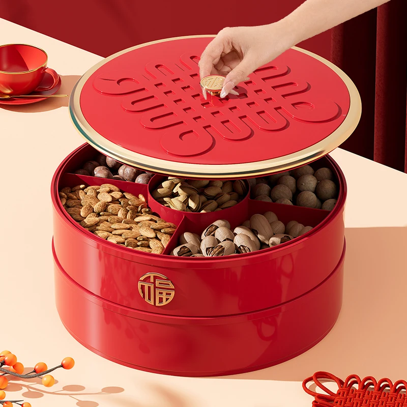 UFORU Living room household dry fruit tray candy box Chinese nut storage box wedding sugar tea table fruit snack tray