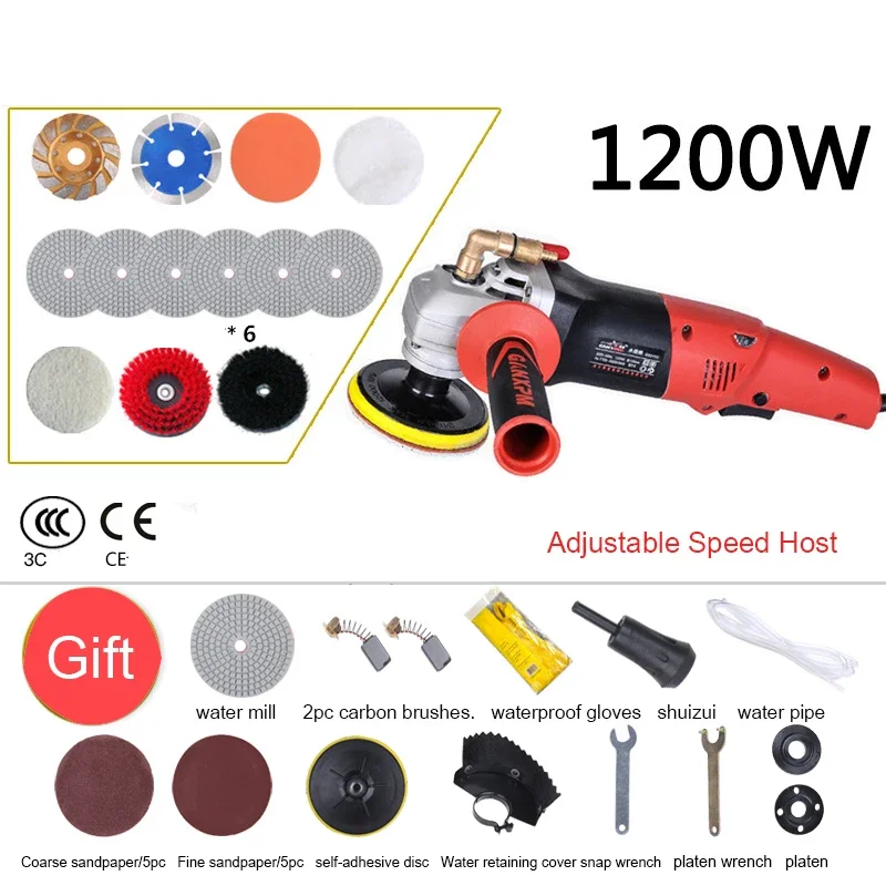 

1400w Electric Polisher Marble Granite Wet Stone Polishing Machine Grinder Hand Grinder Water Grinder Polishing Pad Power Tool