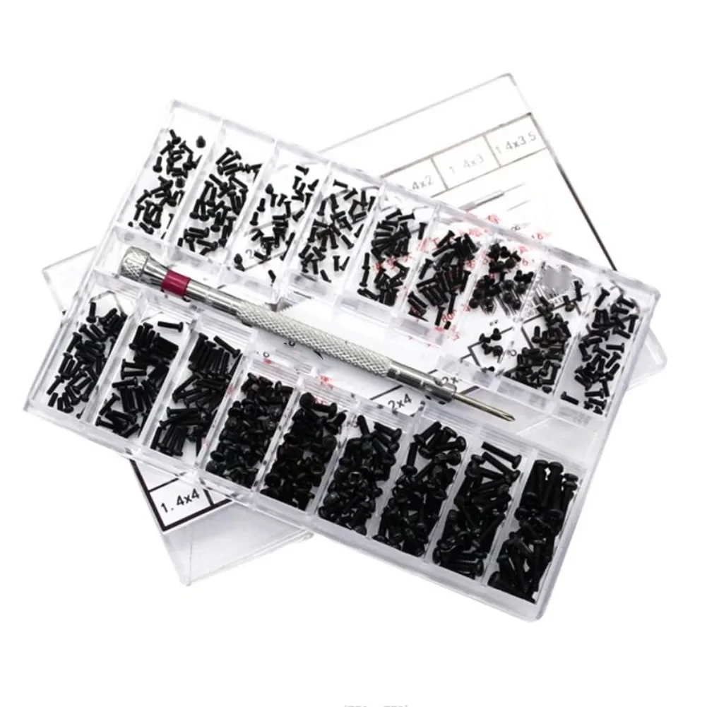 500Pcs 18 Types Black Screws Set Flat Round Head For Watch Mobile Phone Computer Glasses DIY Repair Kit With Screwdriver