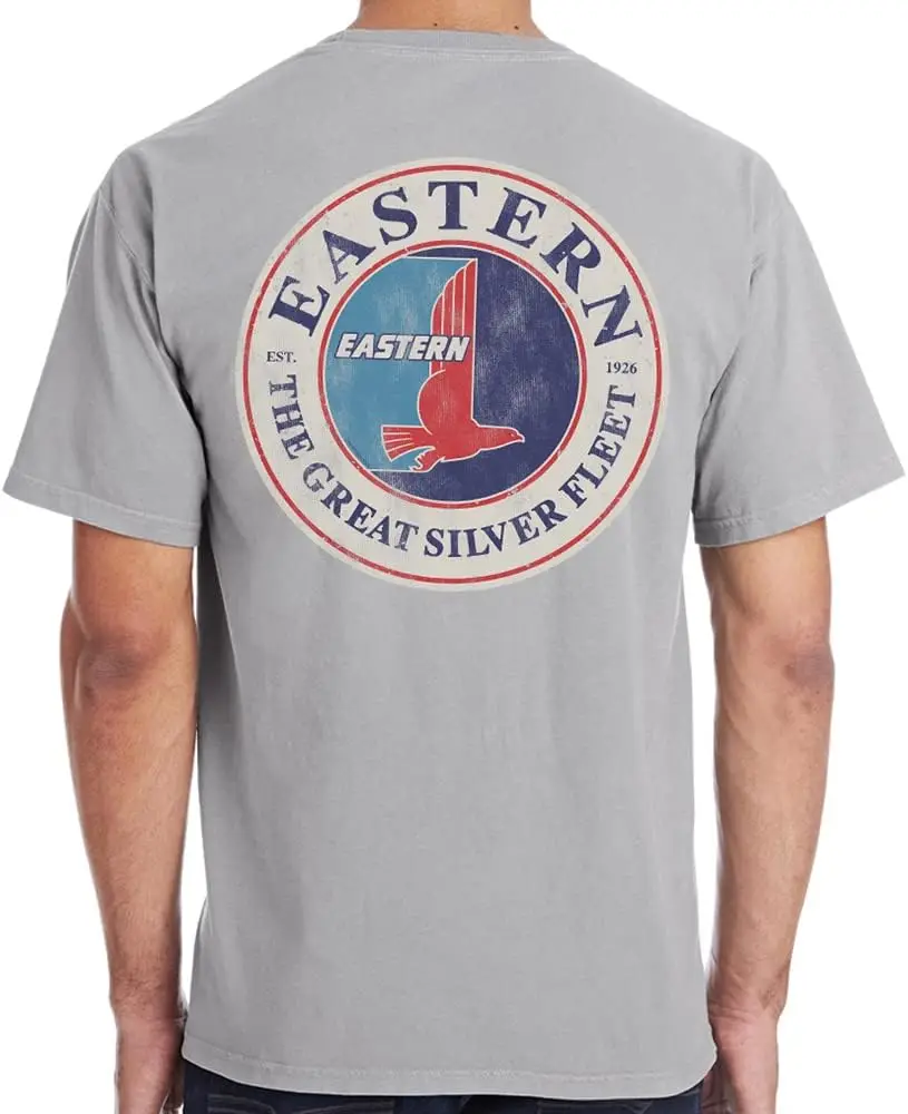 Eastern Airlines-T-shirt rétro à manches courtes pour homme, logo de la flotte argentée