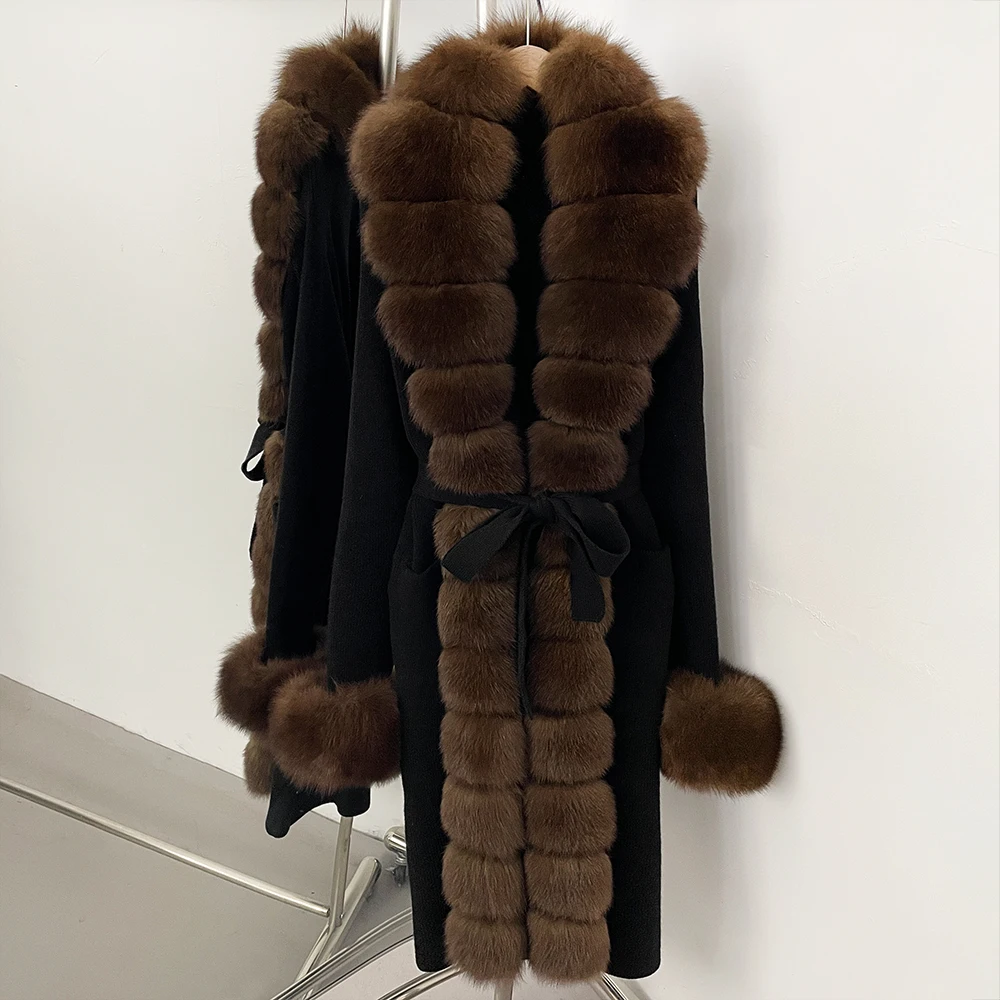 Pull Femme dame manteaux de fourrure naturelle tricot femmes à manches longues haut tricoté Cardigan Femmes vraie fourrure veste Femme 2026