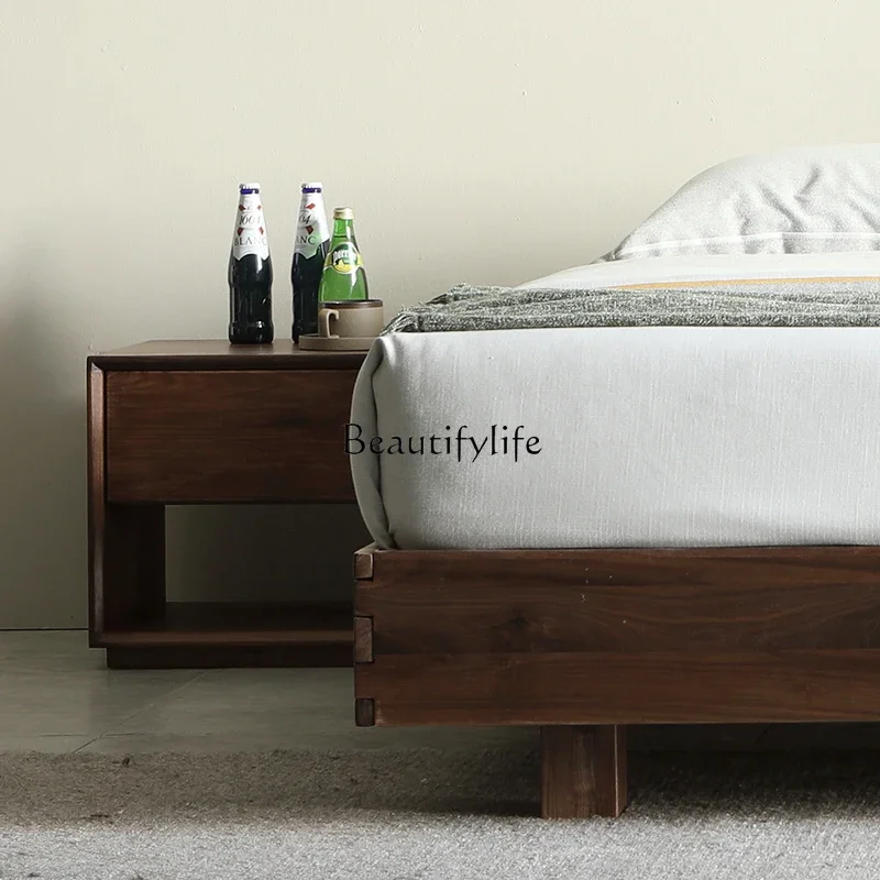 LNordic Solid Wood Bedside Table North America Black Walnut Modern Minimalist Small Chest of Drawers