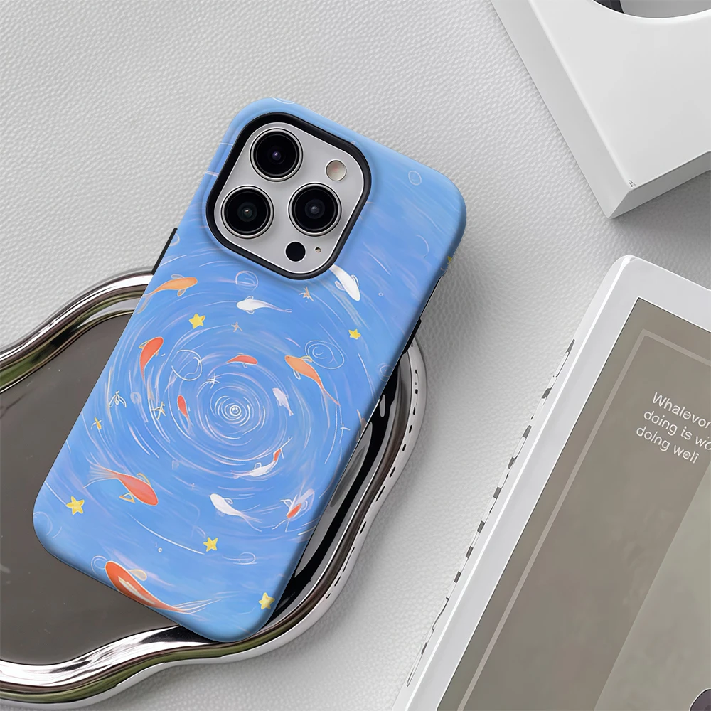 كوي فيش في الماء دوامة آيفون 17 يجب أن يكون لهاتف آيفون 17 16 15 14 13 12 برو ماكس بلس غطاء خلفي مزدوج الطبقة