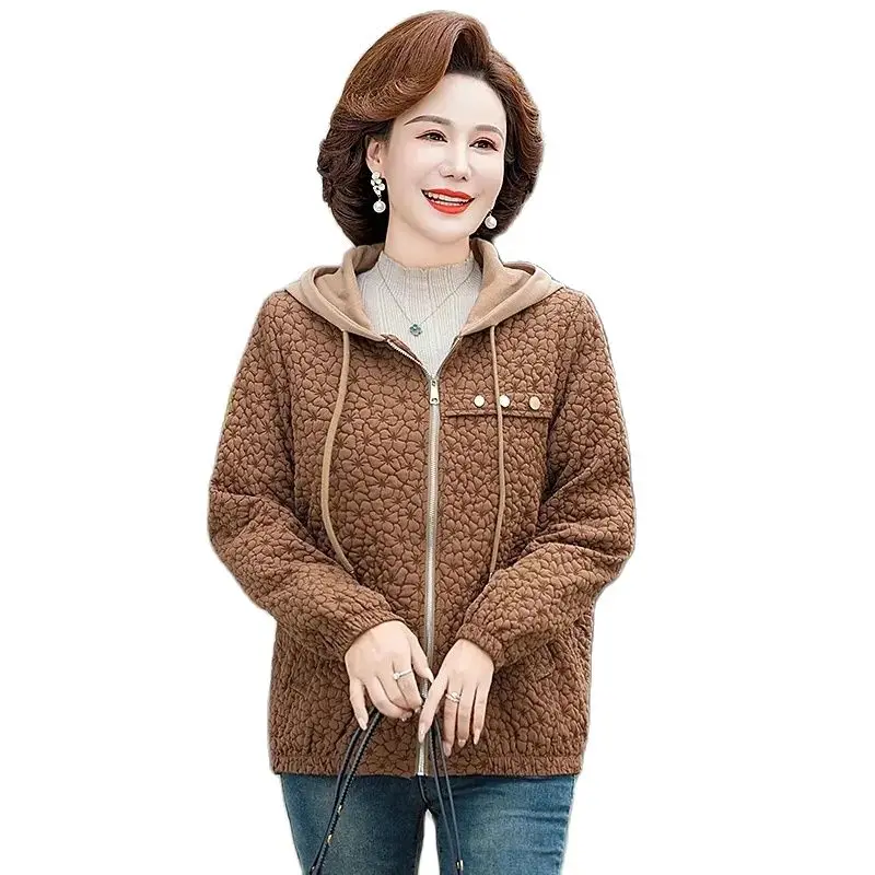 

High Quality Middle-Aged Elderly Women's Coat 2023 New Autumn Winter Jacket Add Velvet Thicken Warm Casual Outerwear Tops