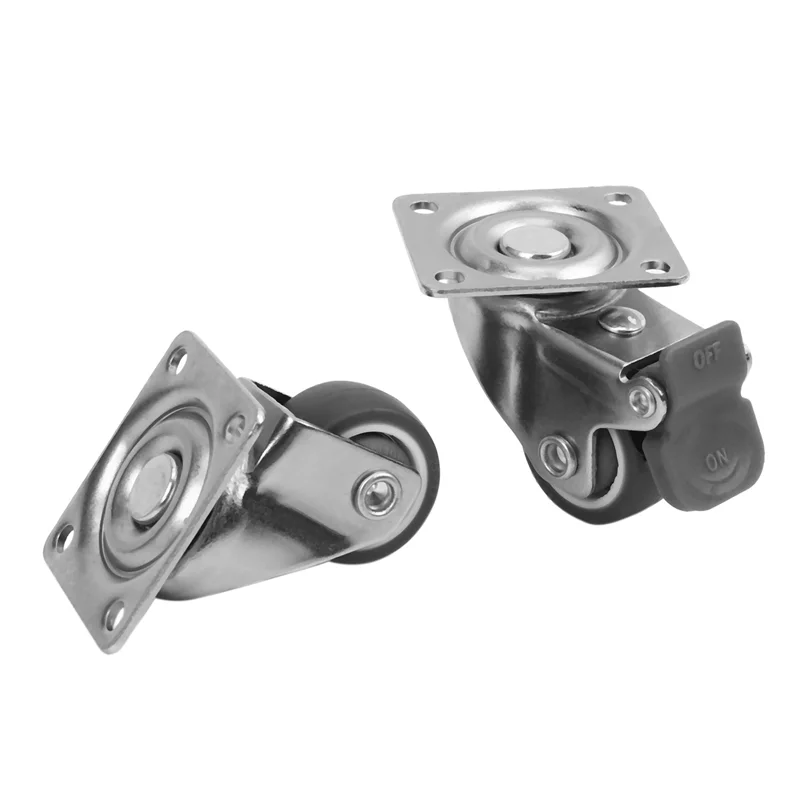 Paquete de ABGE-16 ruedas de perfil bajo de 1 pulgada, ruedas giratorias de goma suave con tapa de 360 grados (8 con frenos y 8 sin)