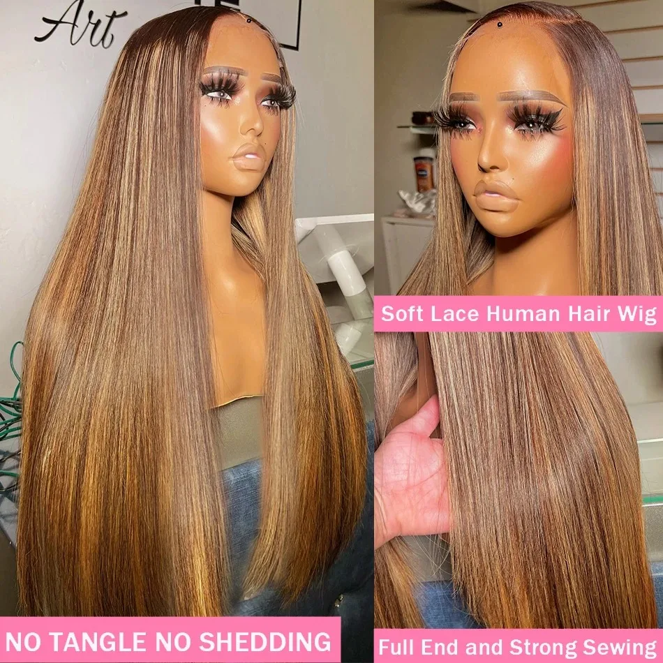 Lace Frontal Brazilian Human Hair Wig for Women, Ombre, Honey Blonde, Colorido, Hetero, 13x4, 180%, Highlight, 13x6