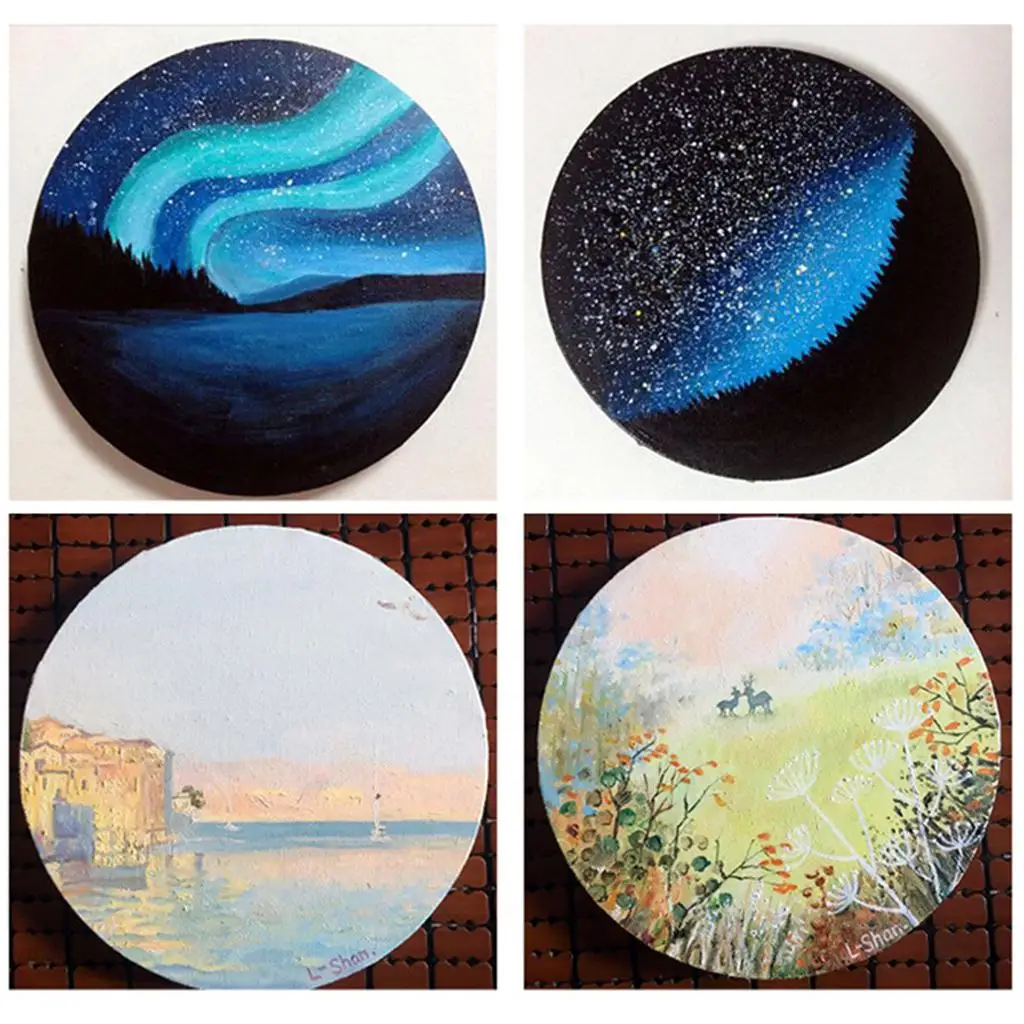 Round Blank Wood Stretched Canvas Panels Board for Oil Acrylic Painting