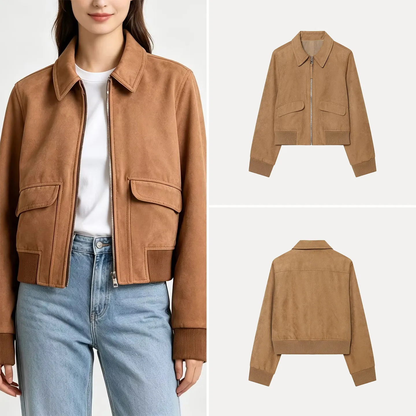 2026 Autumn New Women's Pilot Jacket Stand Collar Versatile Personalized Fashion Short Outerwear Standard Fit Long Sleeve