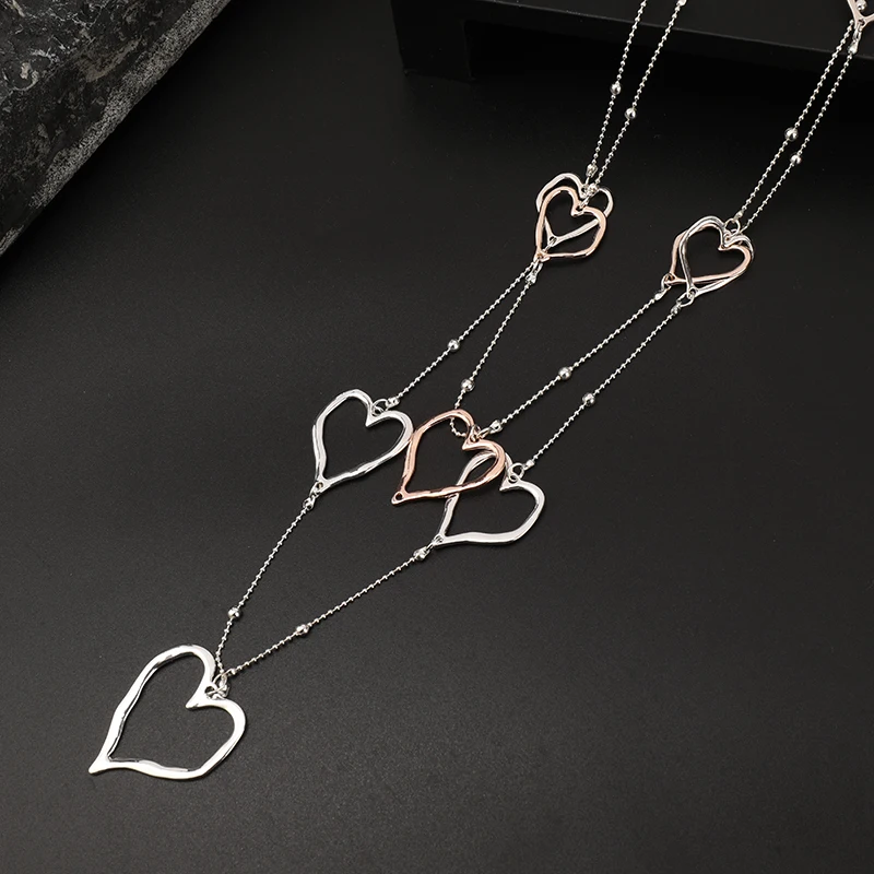 New Arrival Glegant Nickel Free Zinc Alloy Multilayers Heart Long Sweater Chain Necklace for Mom Gift