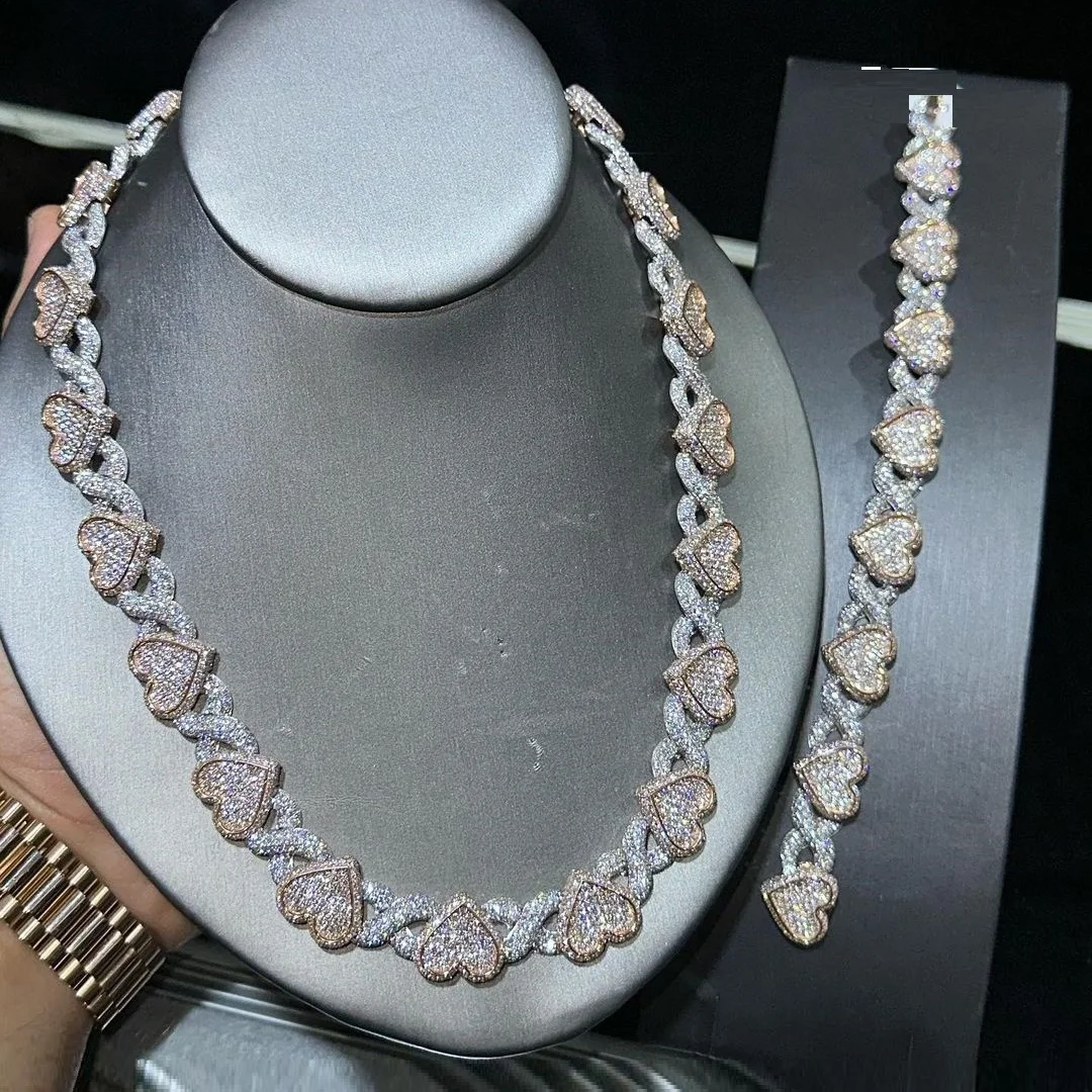 

New Arrived Top Quality Micro Paved CZ Iced Out Bling Women Jewelry Infinity Heart Charm Link Luxury Bracelet Necklace Sets