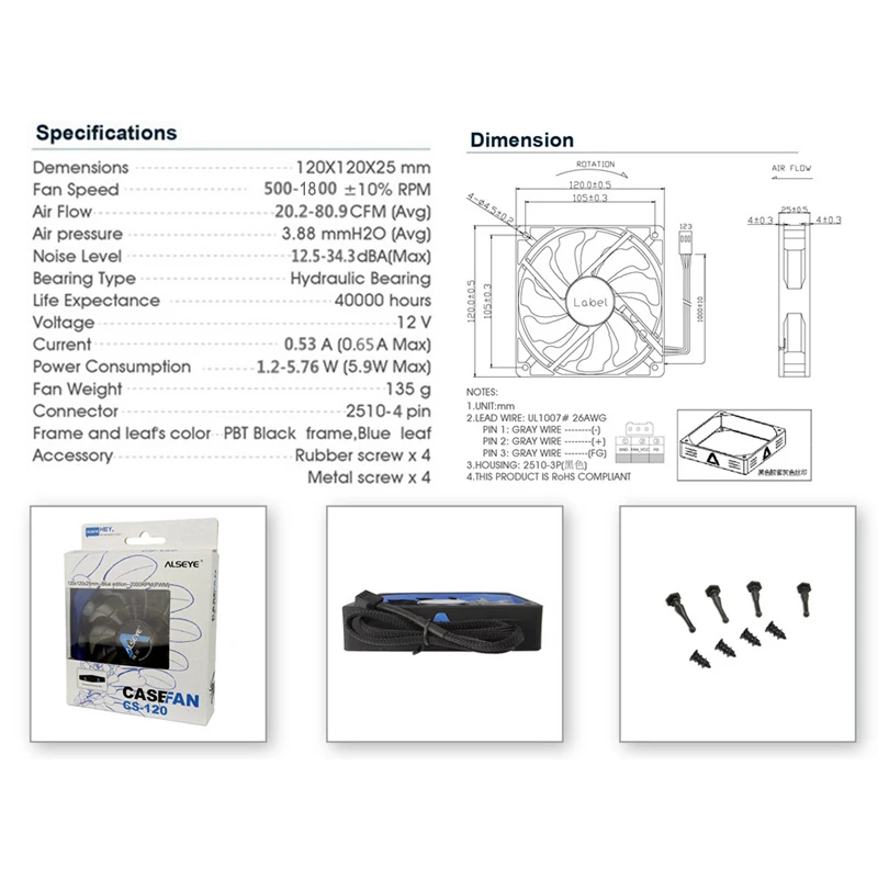 ALSEYE PC Cooling Fan 120mm PWM 4pin Fan Cooler 2pieces Computer Fan High Airflow and Air Pressure