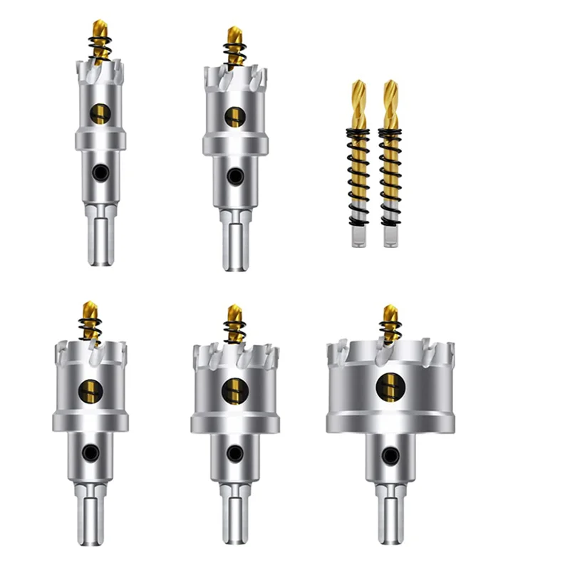 

7PC Hole Saw Kit for Hard Metal, 5/8in-1-3/4in Tipped Hole Saw Set Heavy Duty Hole Cutter for Metal Iron Wood Plastic