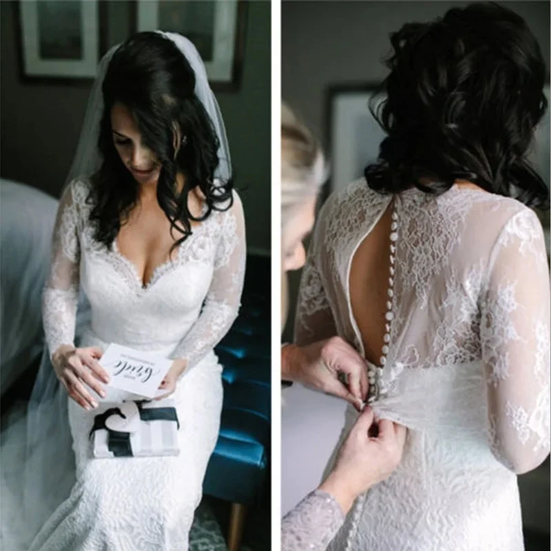 

Lace Wedding Jacket Long Sleeve V Neck Bride Jackets Bridal Bolero Wedding Top Customized