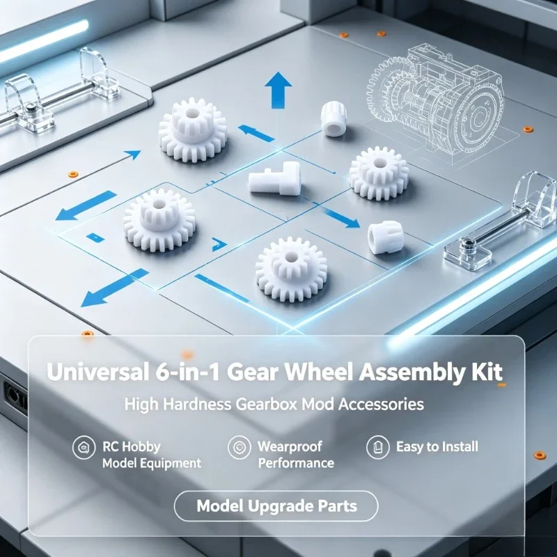 RC Model Gearbox Upgrade Supply, 6-in-1 Hardened Gear Wheel Kit, Wearproof Transmission Components for Hobby Build