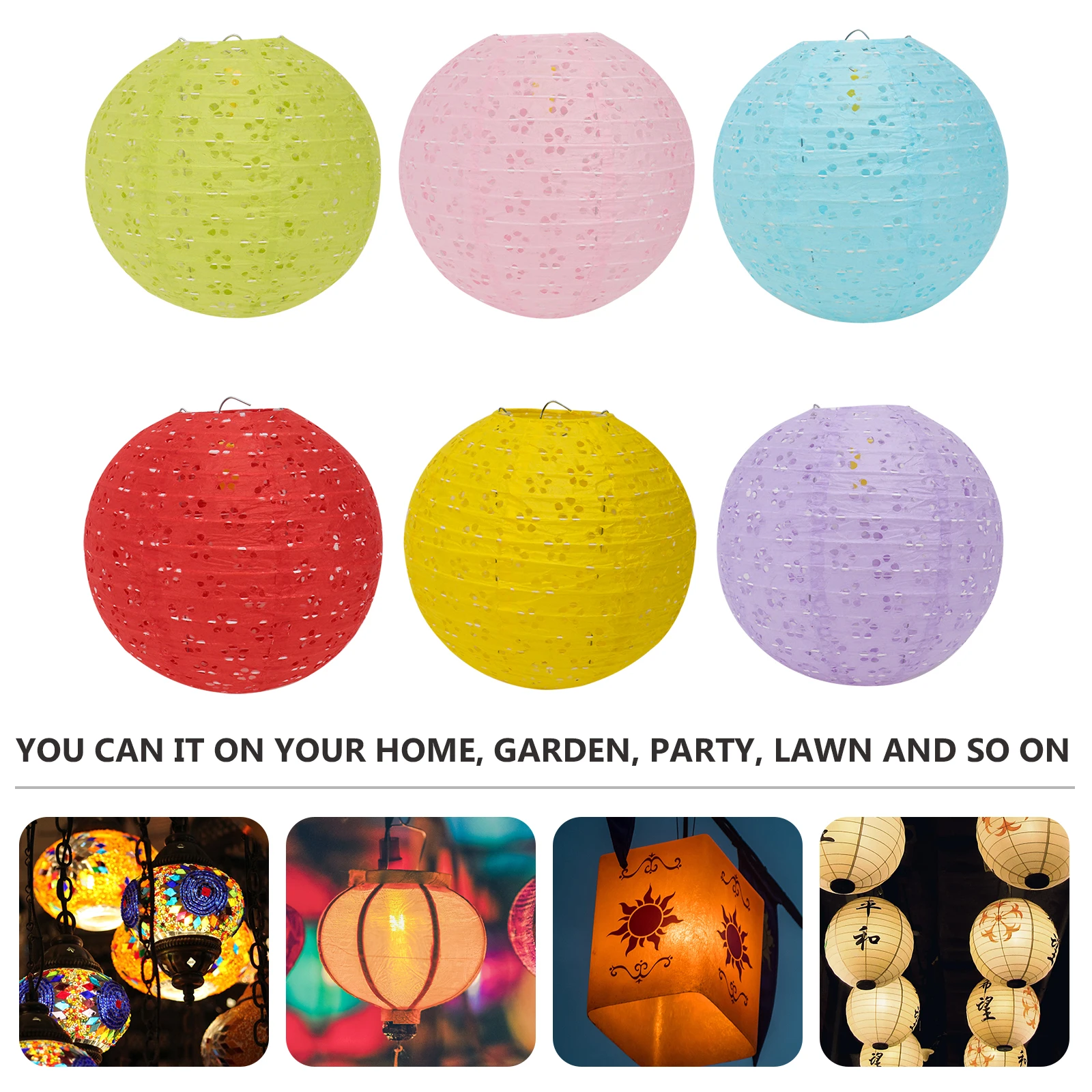 

6 Pcs Foldable Paper Lanterns Colorful LED Hollow Glowing Christmas Decorations Hanging Home Party Lawn Garden