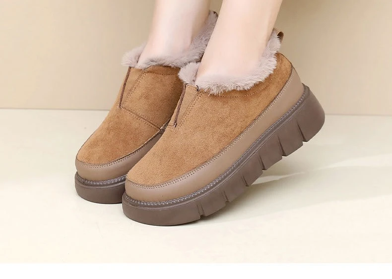 Damen Winter Warme Plüschgefütterte Schneeschuhe Wildleder-Obermaterial Reißverschluss Dicke Plattform Rutschfeste Lässige Knöchelhohe Baumwollstiefel – Detail 9