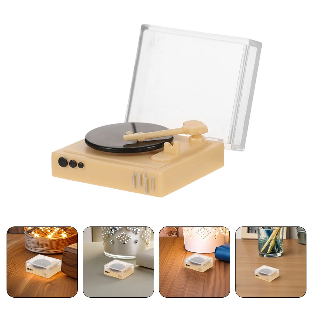 미니 레트로 레코드 플레이어 시뮬레이션 미니어처 레코드 플레이어, 인형의 집 빈티지 CD 플레이어 모델, 인형의 집 축음기 가구, 2 개