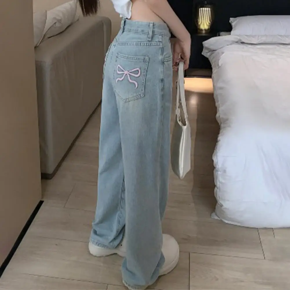 

Wide-leg Jeans Stylish Women's High Waist Wide Leg Jeans with Bow Embroidery Pockets Chic Denim Pants for A Trendy Look High