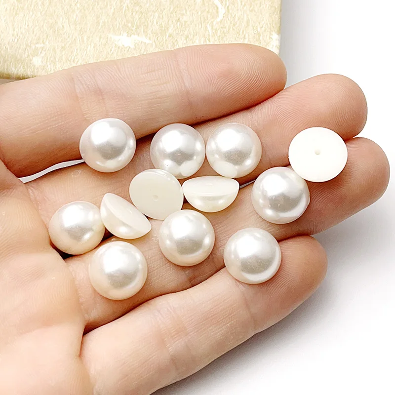 50-800Pcs White Beige 6/8/12/16mm Flat Base Half Round ABS Plastic Imitation Pearl For DIY Nail Art Craft Garment Phone Decorate