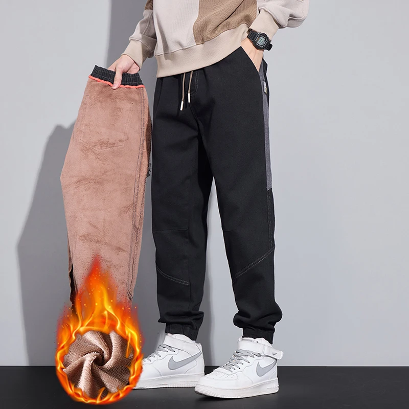 New Korean keep warm Sweatpants male Winter Fleece thicken Running Loose Sweat Pants Casual Stretch Jogging harem Pants Men