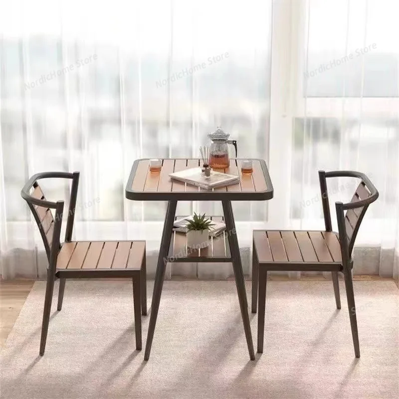 

Receivable leisure tables and chairs courtyard balcony simple outdoor waterproof wrought iron Internet celebrity coffee table se
