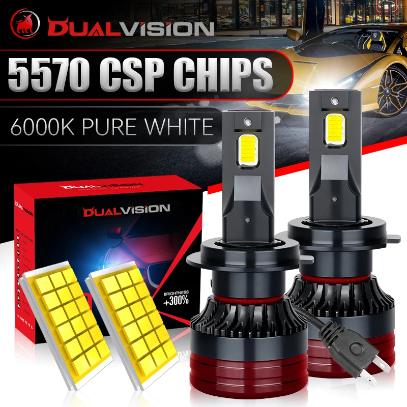 Dualvision H4 LED المصباح 5570 CSP Canbus سيارة ضوء F5 H7 H1 H11 H8 H9 9005 9006 9012 HB3 HB4 HIR2 مصباح الضباب 12 فولت السيارات الأضواء #1