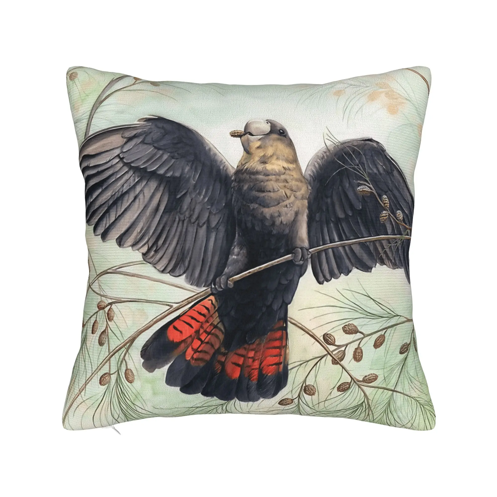 Pillow Cover Australian Red-Tailed Black Cockatoo  Retro Trendy Pillow Case For Chair Sofa Home Decor Pillowcases