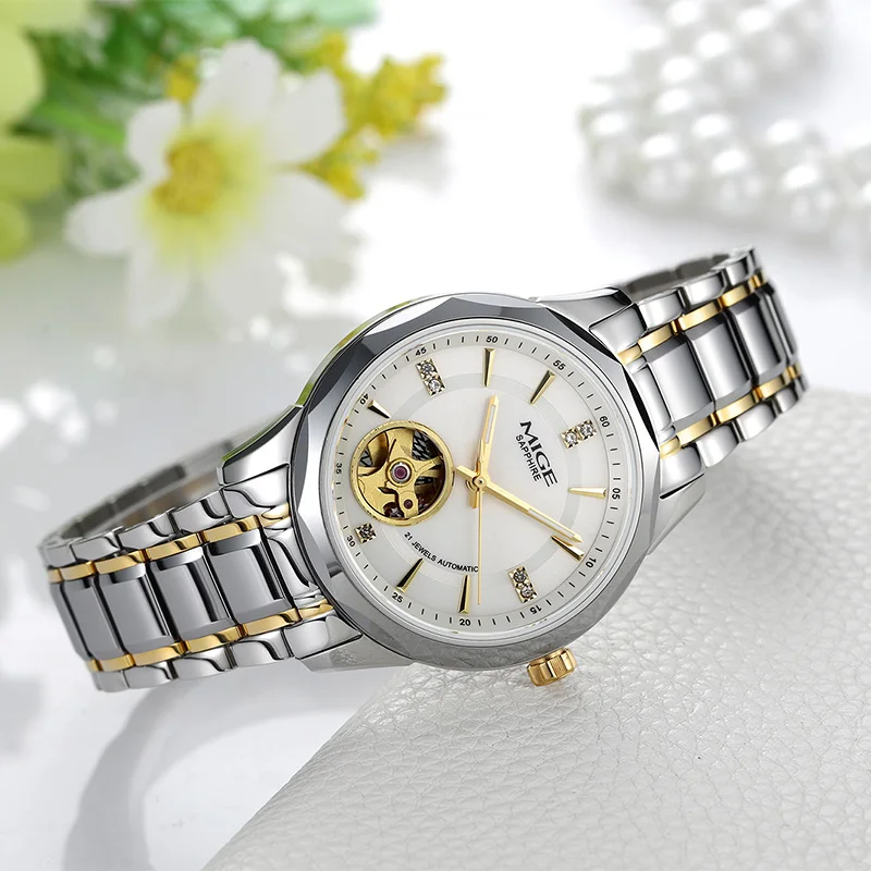 

MIGE Original MIYOTA Women's Watches Mechanical Automatic Watch Waterproof Luxury Luminous Skeleton Wristwatch Stainless Steel