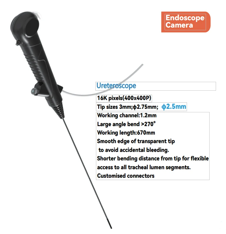 OD 3.1/2.8 or 2.7*2.3mm Disposable Electronic Ureteroscope Endoscope Camera A/B/C Version At Discounts