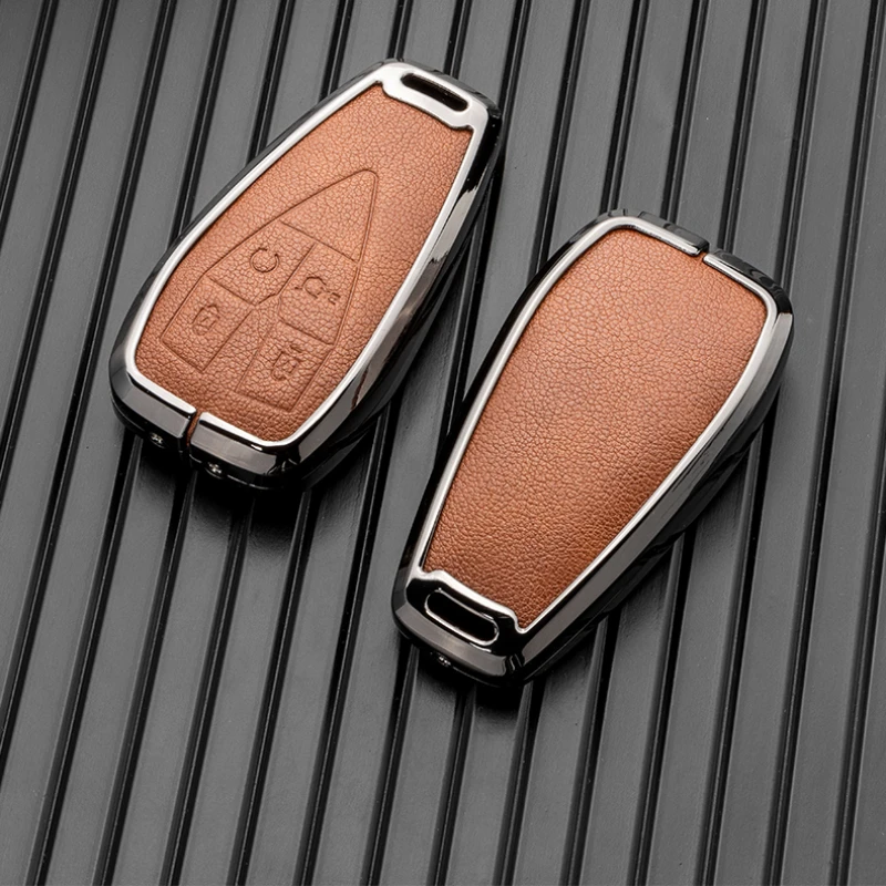 Zinc Alloy+Leather Car Key Cover Shell for Changan Unit-k Unit-t Unit -V Key CS55PLUS Protective Case Accessories Keychain