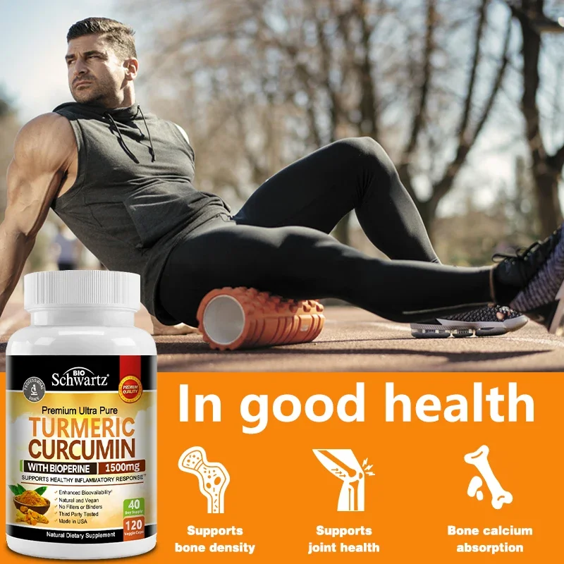 Turmeric Curcumin Capsules - Black Pepper Natural Joint Health, Strengthens Cartilage Structure, Anti-Inflammatory