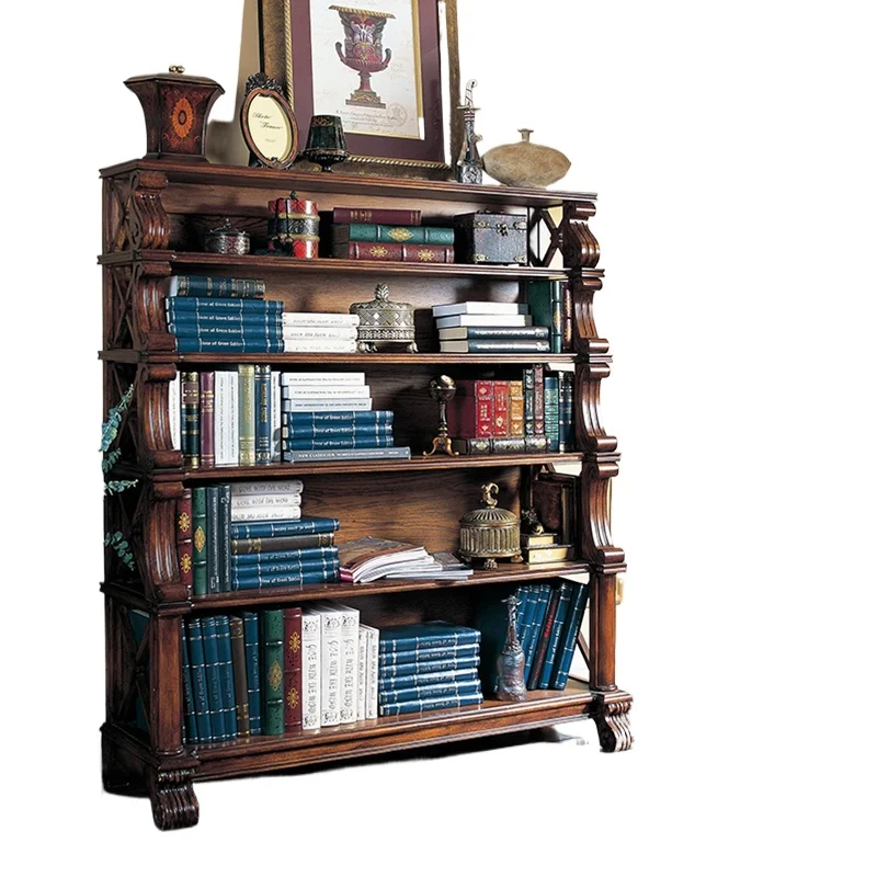 American solid wood bookshelves, multi-layer shelves, European bookcases, large-capacity display shelves, American bookcases
