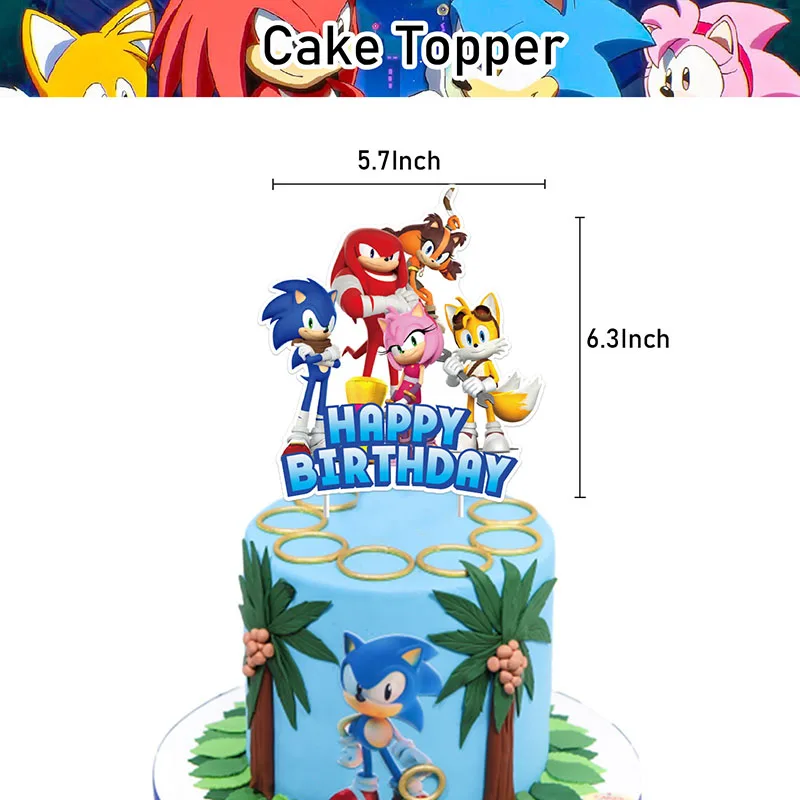 Sonic The Hedgehog Theme Party Decoration Articles Banner Cake Topper Balloon Anime Periphery Action Figure Sonic Image Kid Gift